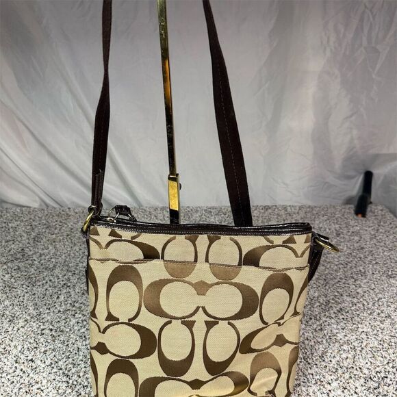 Coach Signature Stripe Demi Crossbody Bag Brown/Beige Women's Handbag - Picture 7 of 12